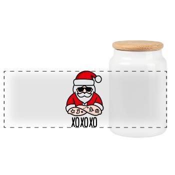 xoxoxo xoxo xo ho Hugs Kisses Santa Claus - Panoramic Cookie Jar with Wooden Lid - white - Front