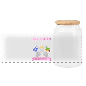 Reichet mir den Spaten Königin Gärtnern Spruch - Panorama Keksdose mit Holzdeckel - Weiß - Vorne