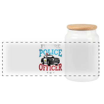 Future Police Officer - Panoramic Cookie Jar with Wooden Lid - white - Front