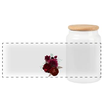 Geometrische Motte über Rosenbouquet - Panorama Keksdose mit Holzdeckel - Weiß - Vorne