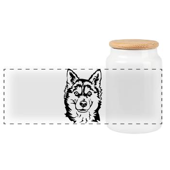 Husky Kopf - Panorama Keksdose mit Holzdeckel - Weiß - Vorne