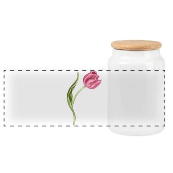 Elegant Pink Tulip Illustration - Panoramic Cookie Jar with Wooden Lid - white - Front