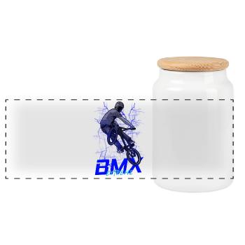 BMX Extremer Sprung Blau Neon - Panorama Keksdose mit Holzdeckel - Weiß - Vorne