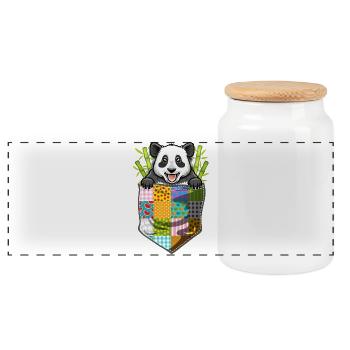 Panda in the pocket - Panoramic Cookie Jar with Wooden Lid - white - Front