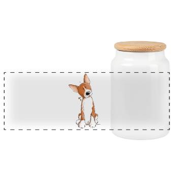 Small Basenji I Dog Comic I Dog - Panoramic Cookie Jar with Wooden Lid - white - Front
