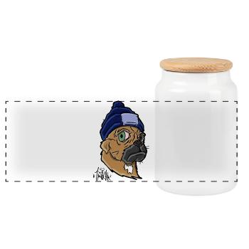 Chien avec un bonnet - Boîte à biscuits avec couvercle en bois - blanc - Devant