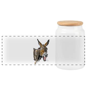 Esel Donkey Âne - Panoramic Cookie Jar with Wooden Lid - white - Front