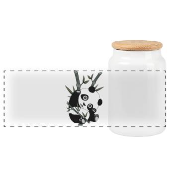 Panda - Bamboo - Panoramic Cookie Jar with Wooden Lid - white - Front