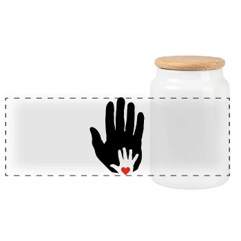 Herz in Babyhand in älterer Hand! - Panorama Keksdose mit Holzdeckel - Weiß - Vorne