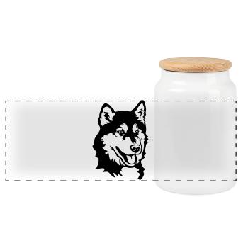 Tête de Malamute d’Alaska - Boîte à biscuits avec couvercle en bois - blanc - Devant
