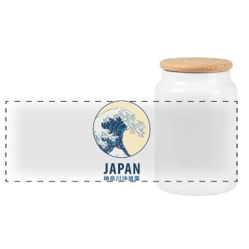 Kanagawa, Japan - Panoramic Cookie Jar with Wooden Lid - white - Front