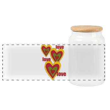 hearts love love love love - Panoramic Cookie Jar with Wooden Lid - white - Front
