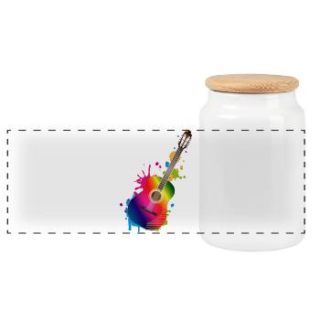 Akustik Gitarren Graffiti in Regenbogenfarben - Panorama Keksdose mit Holzdeckel - Weiß - Vorne