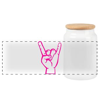 Hand with Rock- Metal -Satan Symbol Pink - Panoramic Cookie Jar with Wooden Lid - white - Front
