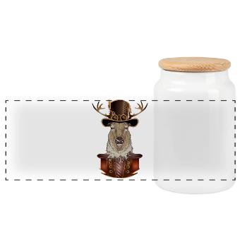 Steampunk Hirsch mit antiken Zylinder Hut - Panorama Keksdose mit Holzdeckel - Weiß - Vorne