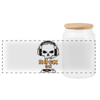 Rock Music On - Panoramic Cookie Jar with Wooden Lid - white - Front