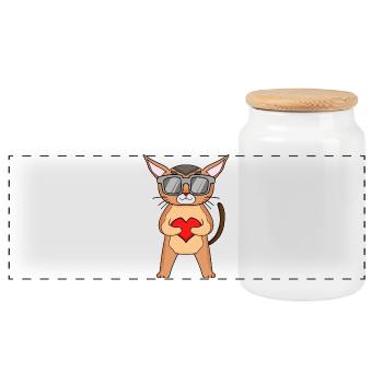Chausie avec des lunettes de soleil et du cœur - Boîte à biscuits avec couvercle en bois - blanc - Devant