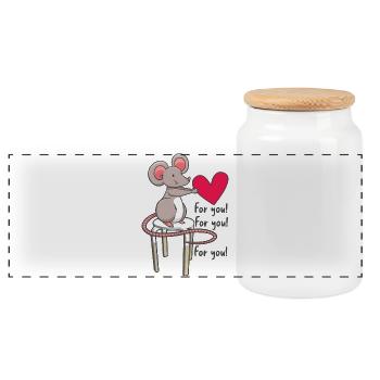 Sweet mouse with heart - Panoramic Cookie Jar with Wooden Lid - white - Front