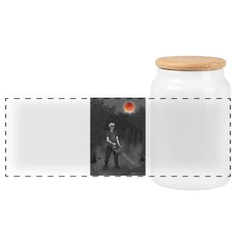 Forest worker, forester, forester, full moon - Panoramic Cookie Jar with Wooden Lid - white - Front