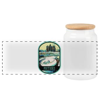 Poitiers France, Futuroscope theme park - Panoramic Cookie Jar with Wooden Lid - white - Front