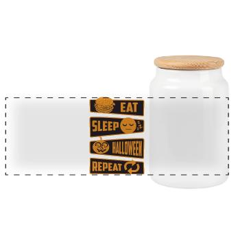 Manger, dormir, Halloween, répéter - Boîte à biscuits avec couvercle en bois - blanc - Devant