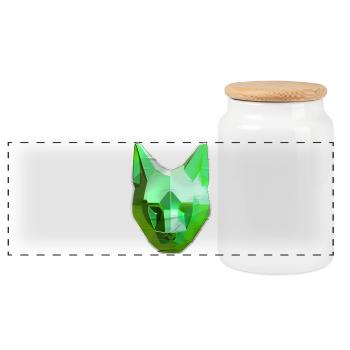 Grüner Kristallkatze - Panorama Keksdose mit Holzdeckel - Weiß - Vorne