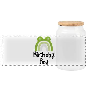Verdant Rainbow Frog - Panoramic Cookie Jar with Wooden Lid - white - Front