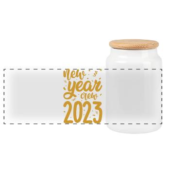 Neujahrscrew 2023 - Panorama Keksdose mit Holzdeckel - Weiß - Vorne