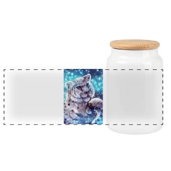 The Snow Leopardess - Panoramic Cookie Jar with Wooden Lid - white - Front