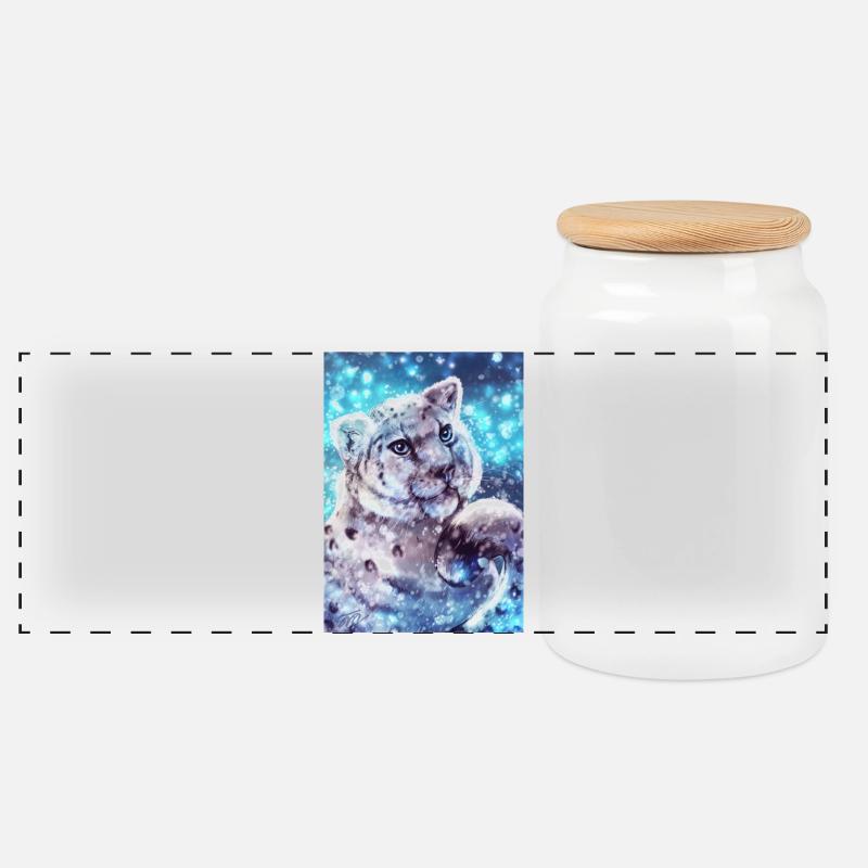 Le Léopardess des neiges - Boîte à biscuits avec couvercle en bois - blanc