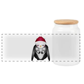 hibou rêveur avec chapeau de Noël Père Noël - Boîte à biscuits avec couvercle en bois - blanc - Devant