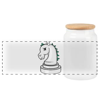 Chess piece: annoyed punk chess horse - Panoramic Cookie Jar with Wooden Lid - white - Front
