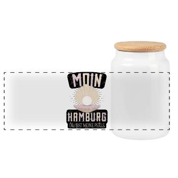 Hamburg you are my pearl - Panoramic Cookie Jar with Wooden Lid - white - Front