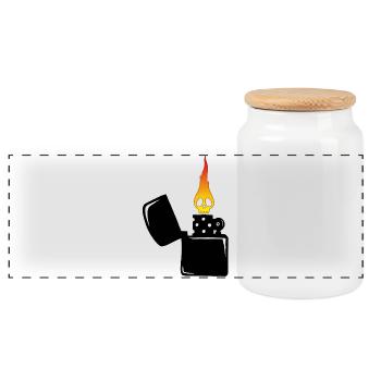 flaming skull and black lighter - Panoramic Cookie Jar with Wooden Lid - white - Front