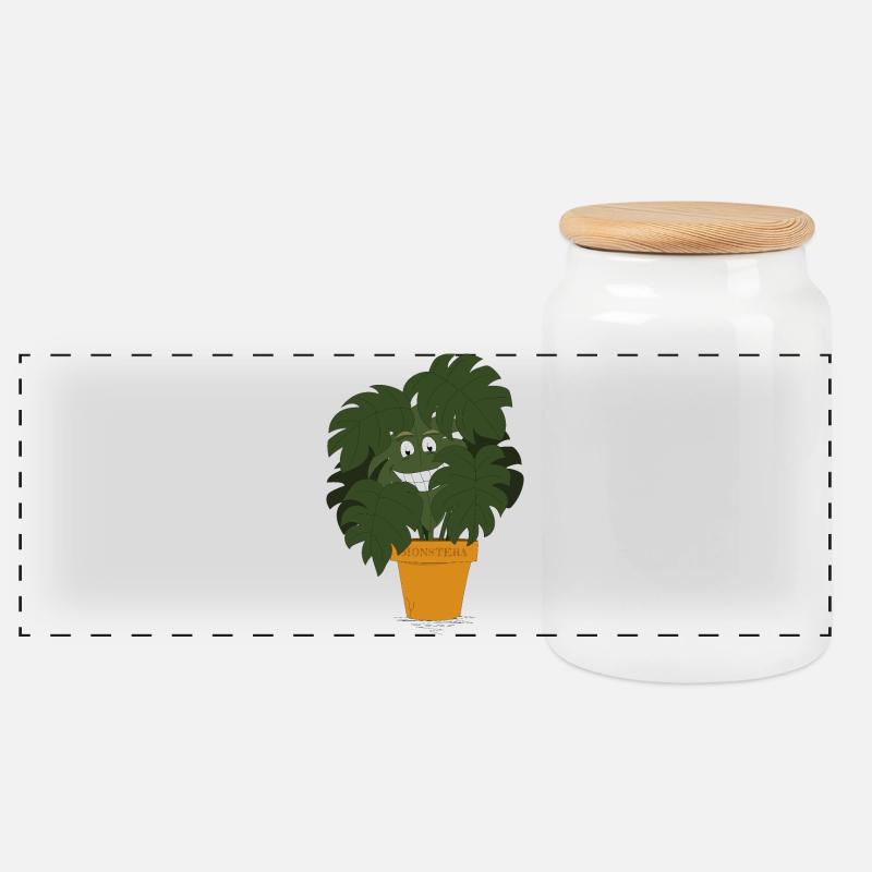Monstera - Panorama Keksdose mit Holzdeckel - Weiß