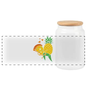 Love Is Love – Hawaiipizza Ananas Design - Panorama Keksdose mit Holzdeckel - Weiß - Vorne