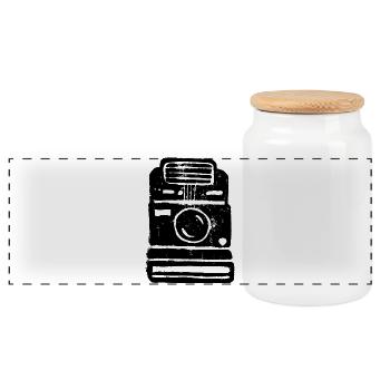 Bitte lächeln | Alte Kamera | Fotografen - Panorama Keksdose mit Holzdeckel - Weiß - Vorne
