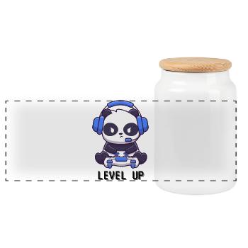 Level Up Panda - Panorama Keksdose mit Holzdeckel - Weiß - Vorne