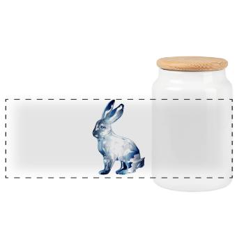 glass rabbit colored in glass look - Panoramic Cookie Jar with Wooden Lid - white - Front