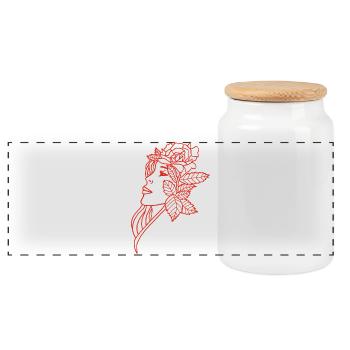 The Lady and the Rose (red) - Panoramic Cookie Jar with Wooden Lid - white - Front