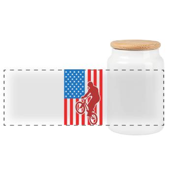 Patriotic BMX cyclist - Panoramic Cookie Jar with Wooden Lid - white - Front