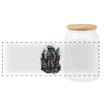 Un astronaute envahi par les plantes - Surréaliste - Boîte à biscuits avec couvercle en bois - blanc - Devant