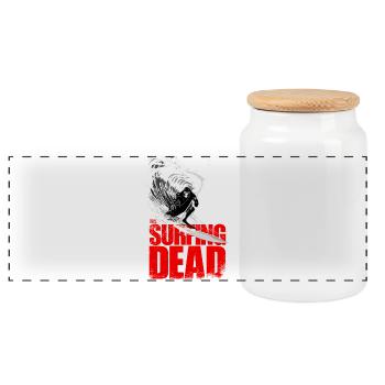 Surfing Dead Grim Reaper Surfer Wave Design - Panoramic Cookie Jar with Wooden Lid - white - Front