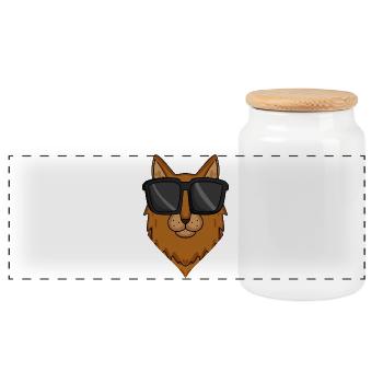 Coole Katze mit Sonnenbrille - Katzenrasse Somali - Panorama Keksdose mit Holzdeckel - Weiß - Vorne