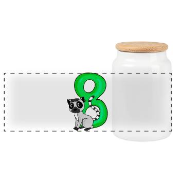 8 Birthday 8 years old with animal motif - eight - Panoramic Cookie Jar with Wooden Lid - white - Front