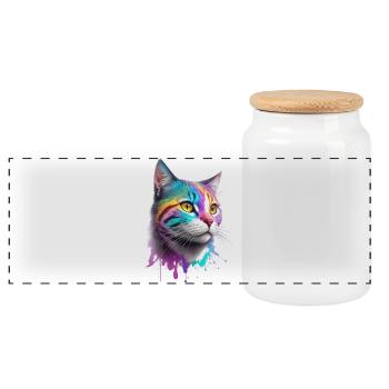 Chat - Boîte à biscuits avec couvercle en bois - blanc - Devant