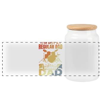 Drummer Papa - Panoramic Cookie Jar with Wooden Lid - white - Front