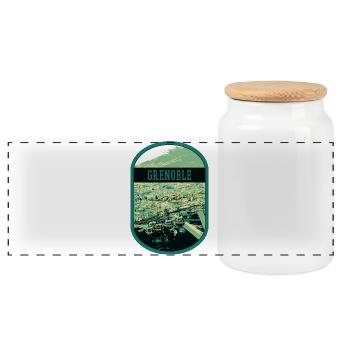 Panoramic Grenoble: Single View Cable Car - Panoramic Cookie Jar with Wooden Lid - white - Front