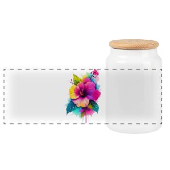 Hibiscus - Panorama Keksdose mit Holzdeckel - Weiß - Vorne