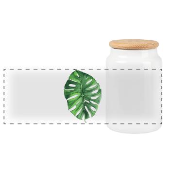 Monstera - Panoramic Cookie Jar with Wooden Lid - white - Front